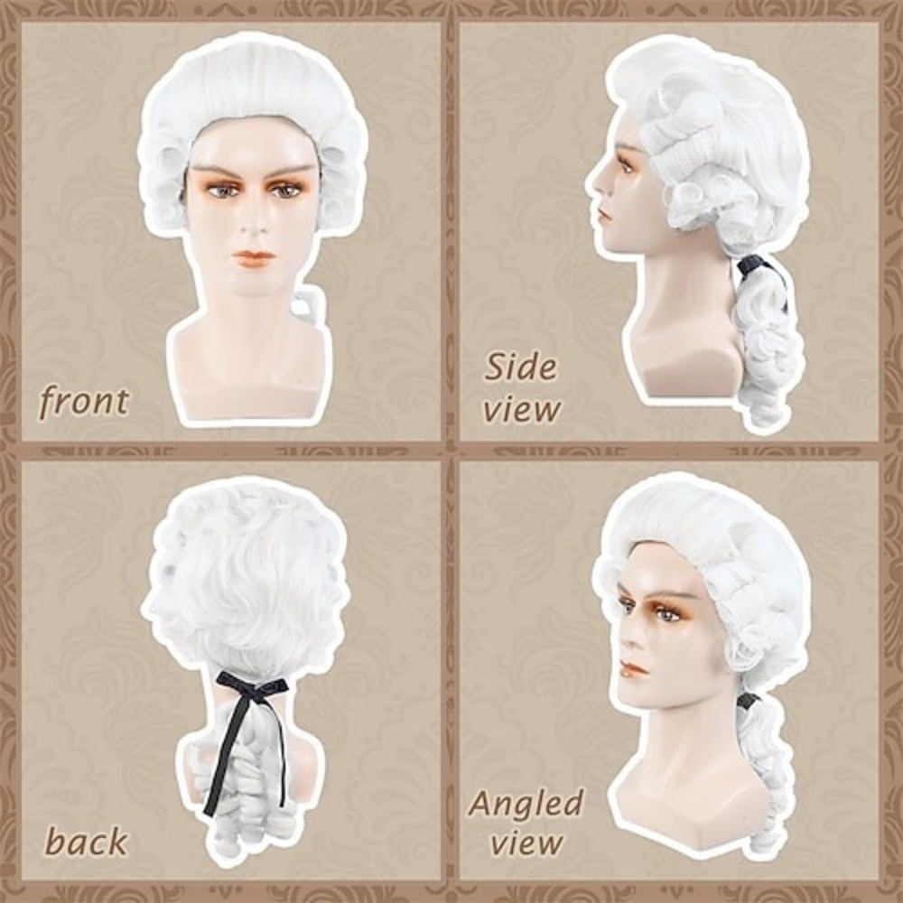 White Colonial Wig Men Historical George Washington Costume NWT Adjustable